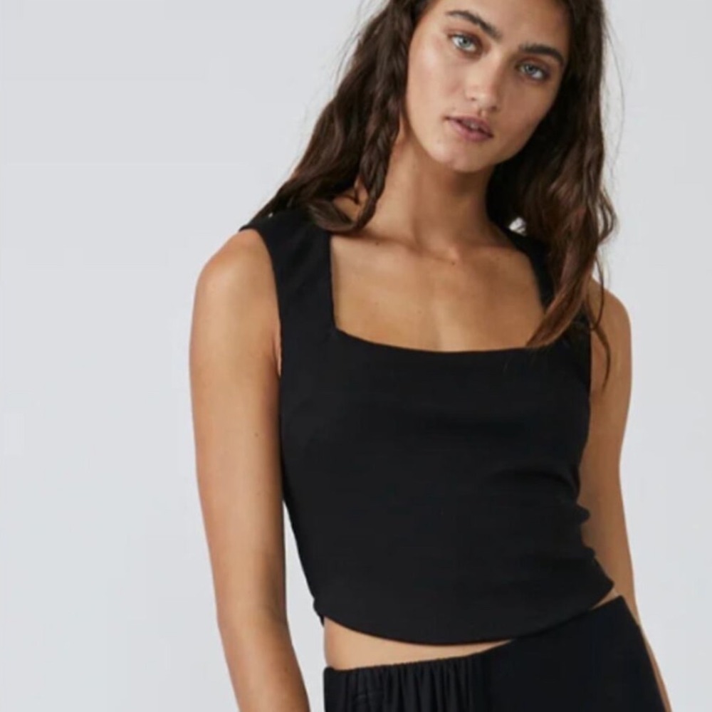 Free People FP Beach Daphne Ribbed Square Neck Crop Tank Top Medium